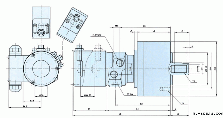 瑞岩中实回转油缸_带接近开关图纸