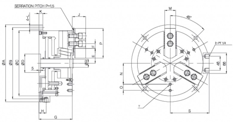 瑞岩加工中心气动卡盘图纸